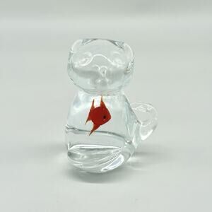 Murano Style Art Glass Cat Paperweight Figurine Red Fish Belly 2.75"